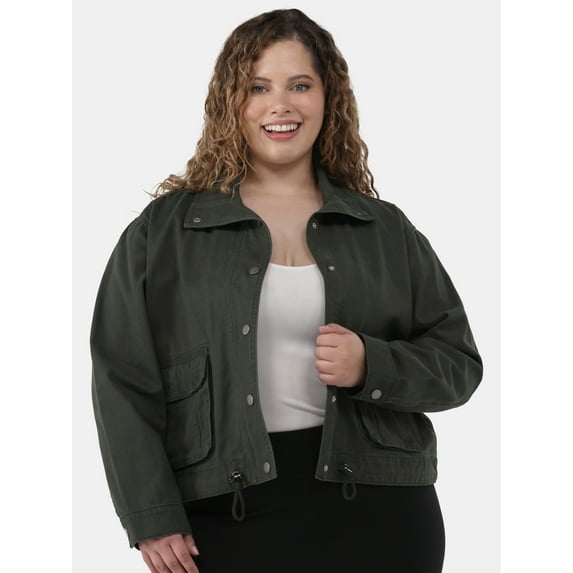 Terra & Sky Women's Plus Size Denim Utility Jacket, Sizes 0X-5X