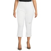 Terra & Sky Women's Plus Size Distressed Slim Boyfriend Capri Jeans, 27” Inseam