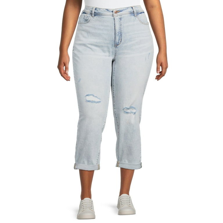 Terra & Sky Women\'s Boyfriend Distressed 27” Capri Jeans, Size Plus Inseam Slim