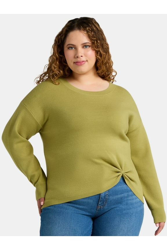 Women’s Plus Size Double-Knit Twist Sweater, Sizes 0X-5X