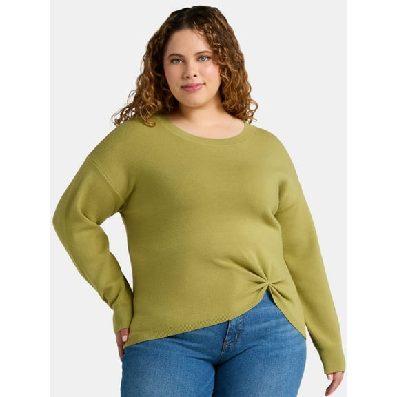 Terra & Sky Women’s Plus Size Double-Knit Twist Sweater, Sizes 0X-5X