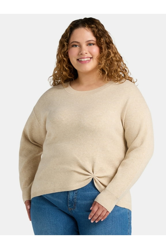Women’s Plus Size Double-Knit Twist Sweater, Sizes 0X-5X