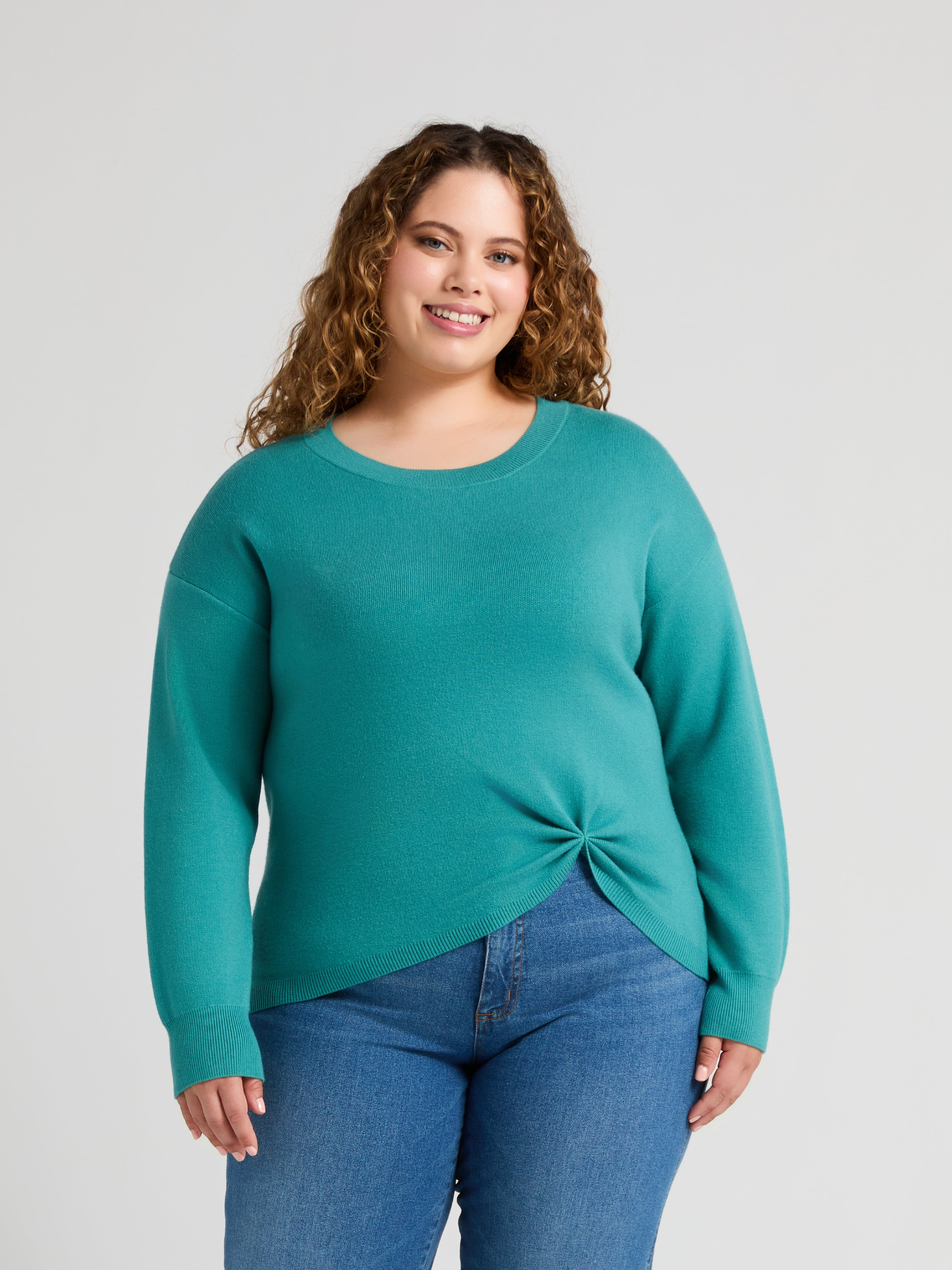 Terra & Sky Women’s Plus Size Double-Knit Twist Sweater, Sizes 0X-5X