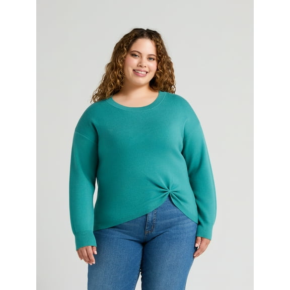 Terra & Sky Women’s Plus Size Double-Knit Twist Sweater, Sizes 0X-5X