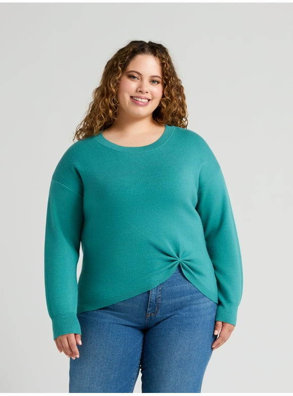 Women’s Plus Size Double-Knit Twist Sweater, Sizes 0X-5X
