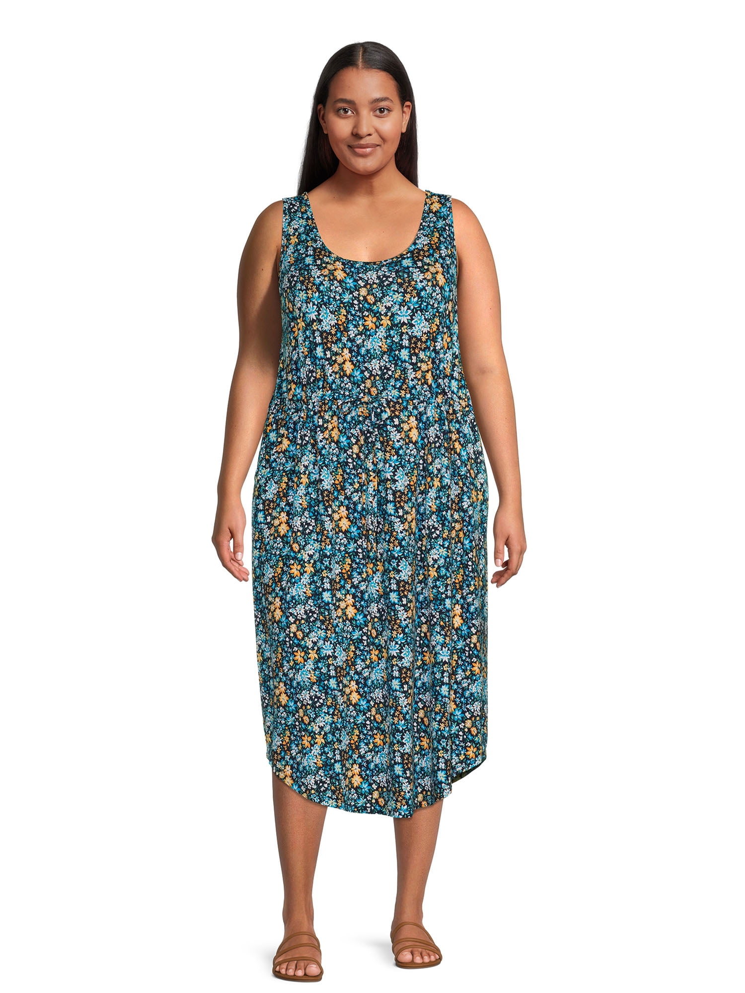 Terra & Sky Women's Plus Size Drawstring Waist Tank Dress - Walmart.com