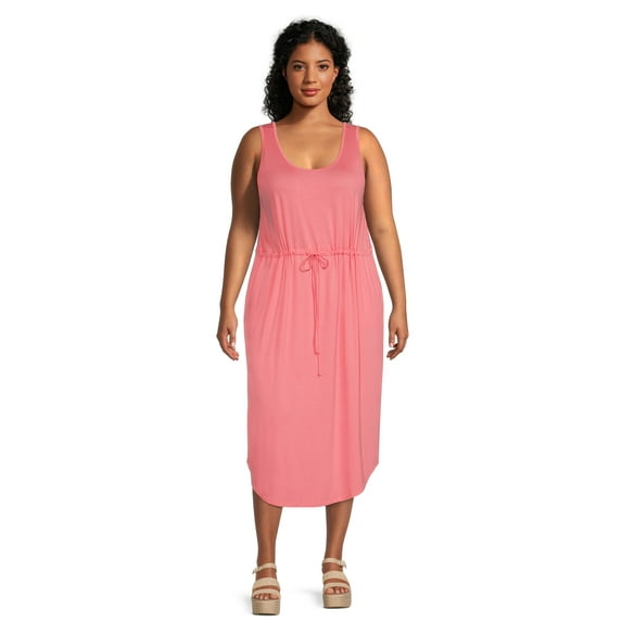 Terra & Sky Women's Plus Size Drawstring Waist Tank Dress