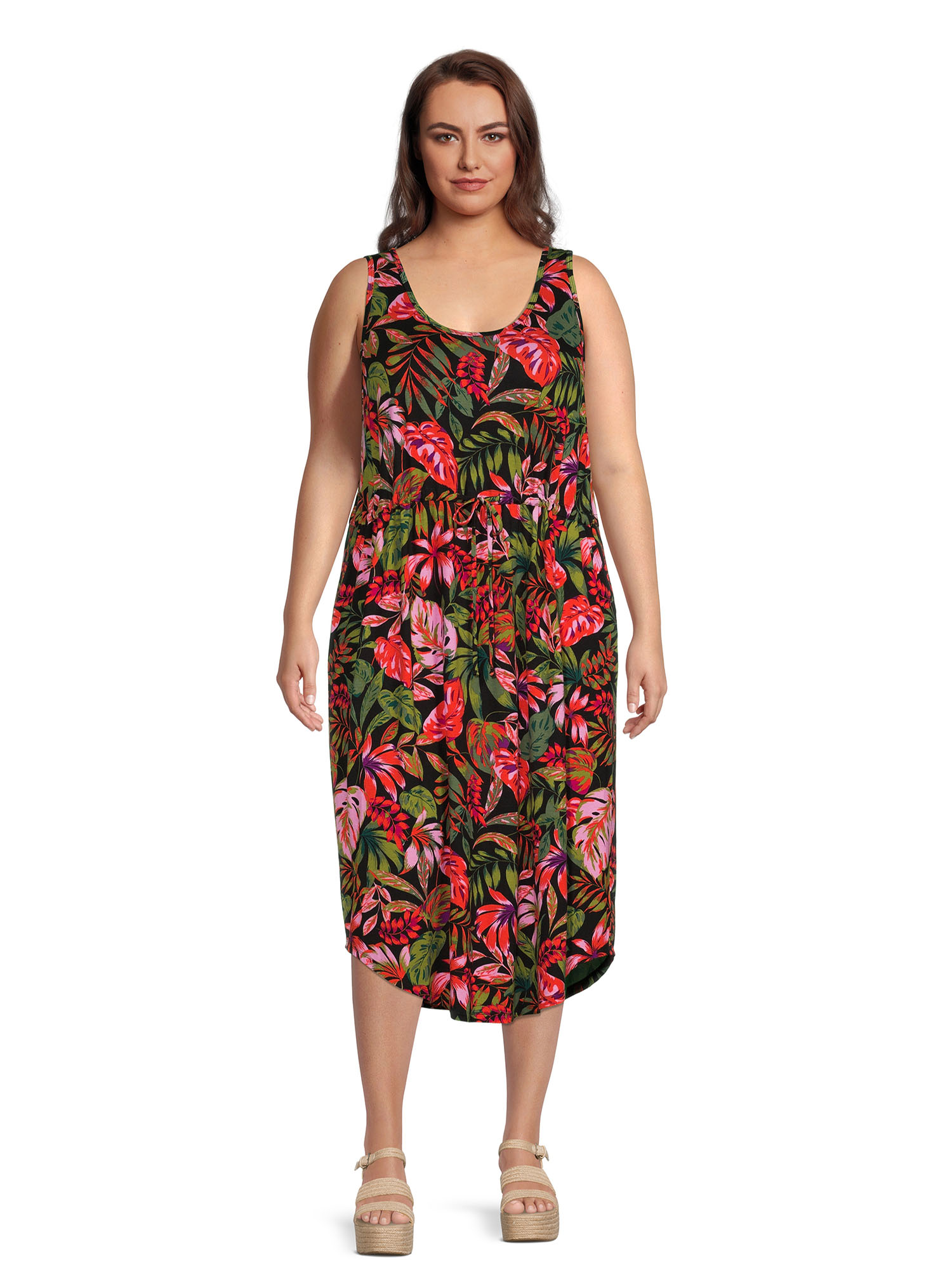 Terra & Sky Women's Plus Size Drawstring Waist Tank Dress - image 1 of 5