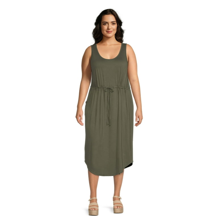 Terra & Sky Women's Plus Size Drawstring Waist Tank Dress 