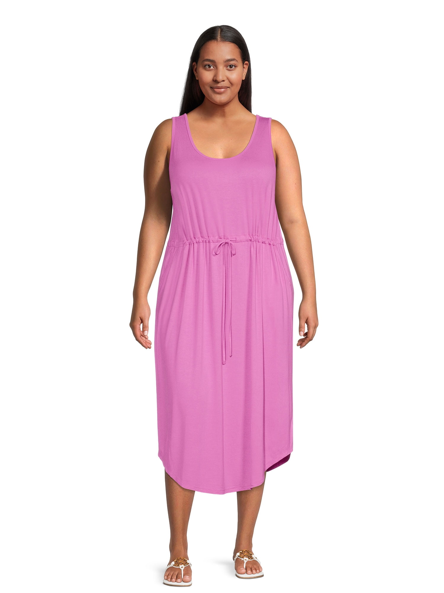 Terra & Sky Women's Plus Size Drawstring Waist Tank Dress - Walmart.com