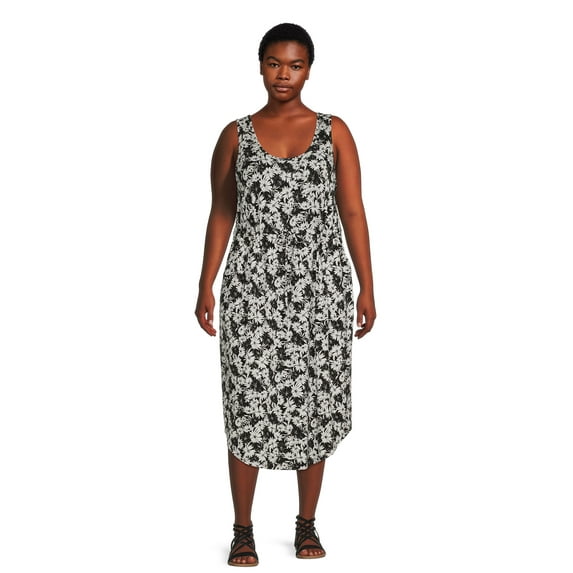 Terra & Sky Women's Plus Size Drawstring Waist Tank Dress