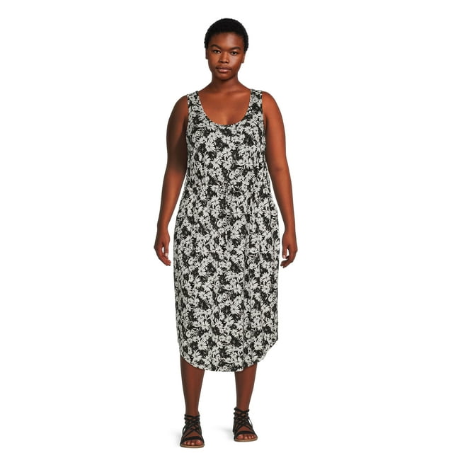 Terra & Sky Women's Plus Size Drawstring Waist Tank Dress