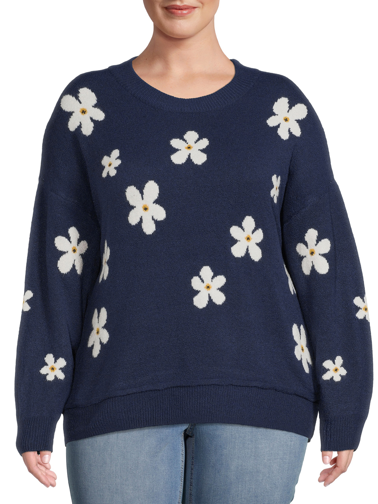 Terra & Sky Women's Plus Size Drop Shoulder Print Sweater, Midweight - image 1 of 5