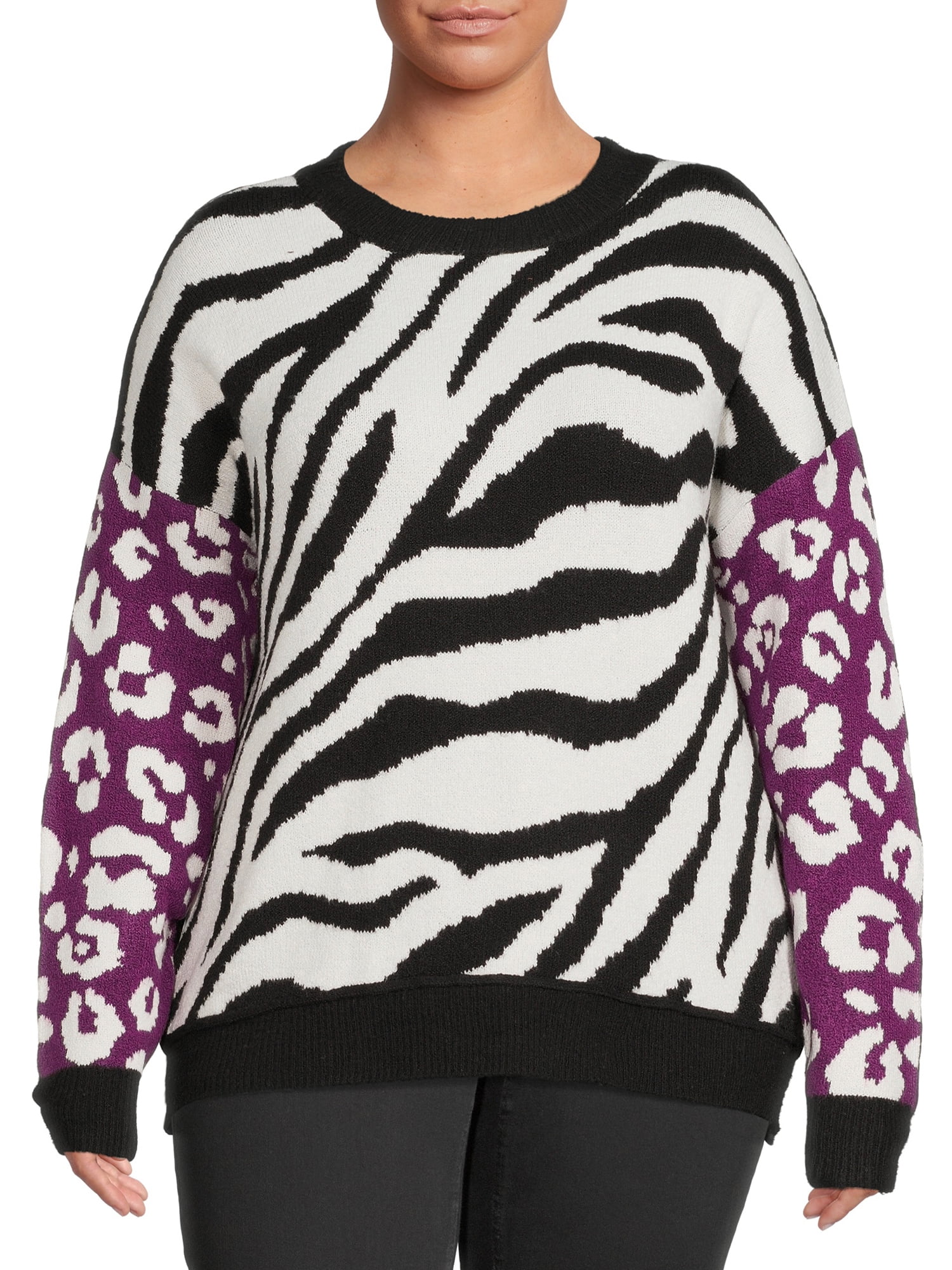Terra & Sky Women's Plus Size Drop Shoulder Print Sweater, Midweight