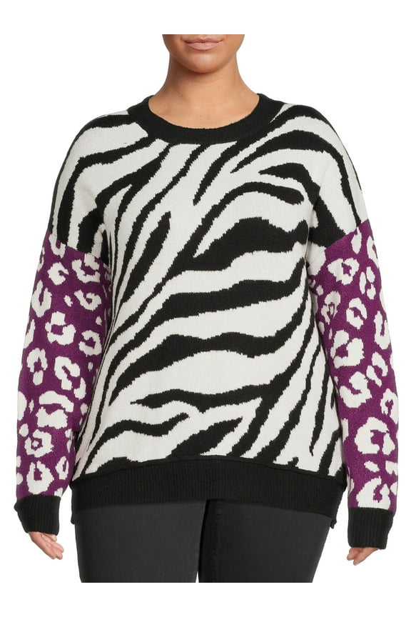 Women's Plus Size Drop Shoulder Print Sweater, Midweight