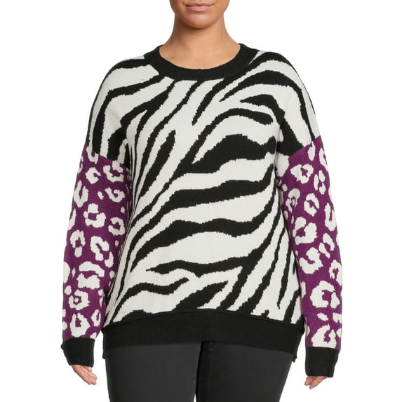 Terra & Sky Women's Plus Size Drop Shoulder Print Sweater, Midweight
