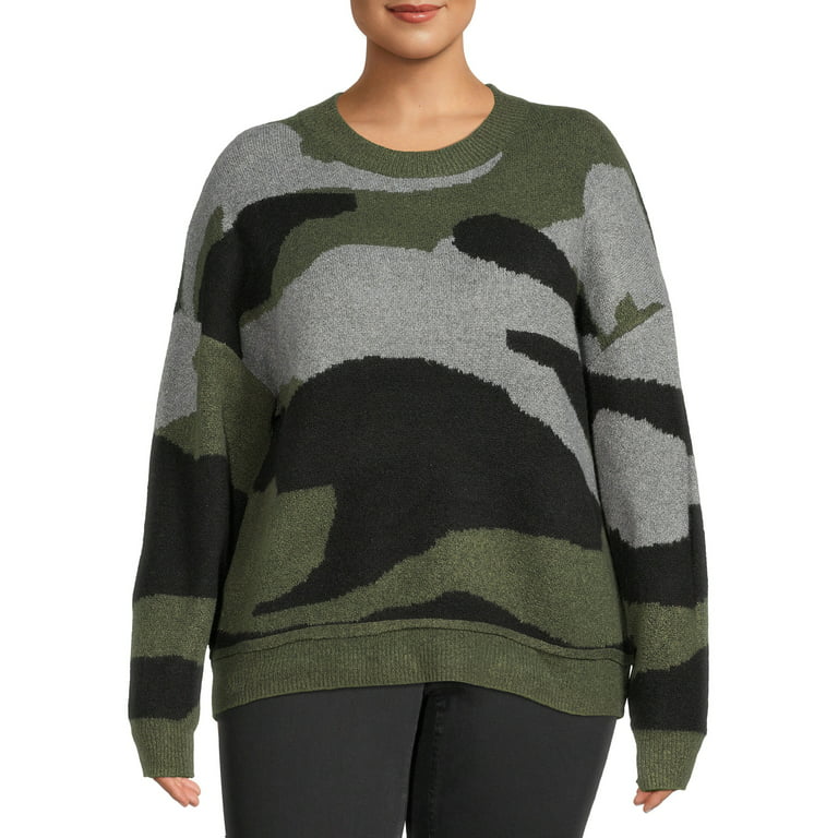 Terra & Sky Women's Plus Size Drop Shoulder Print Sweater, Midweight 