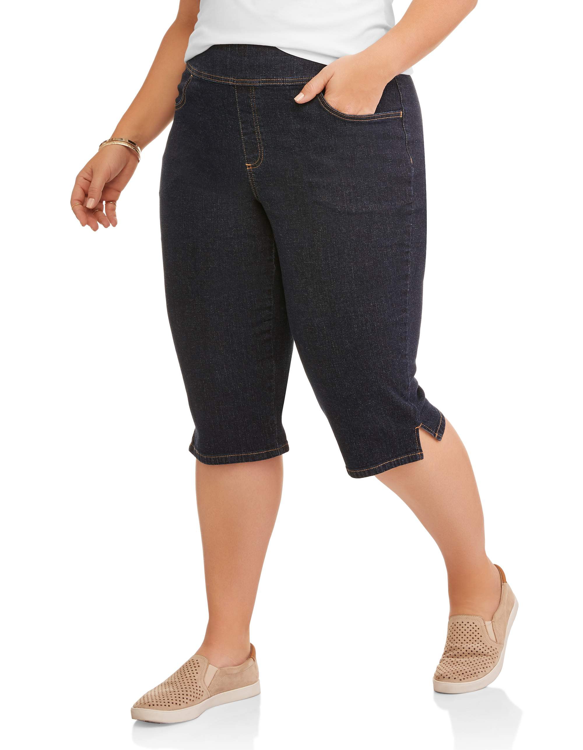 Terra & Sky Women's Plus Size Pull On Curvy Capri Pants Dark Wash Size 4X