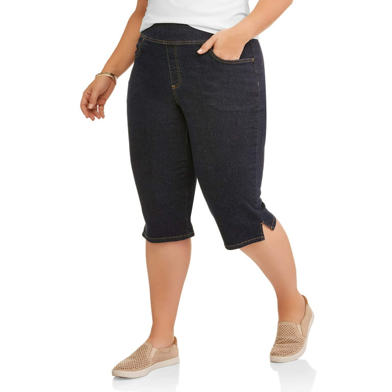 Terra & Sky Women's Plus Size Elastic Waistband 2 Pocket Pull On Capri 