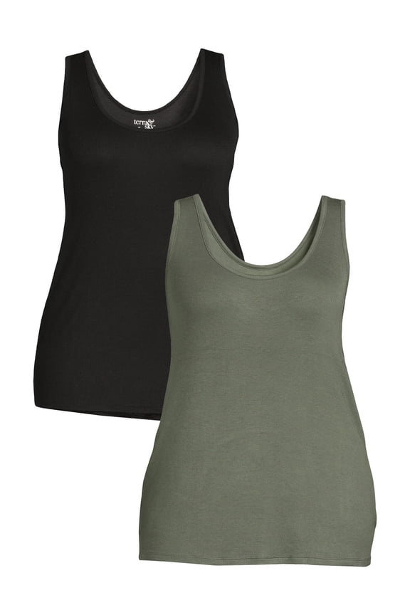 Women's Plus Size Everyday Essential Layering Tank Top, 2-Pack