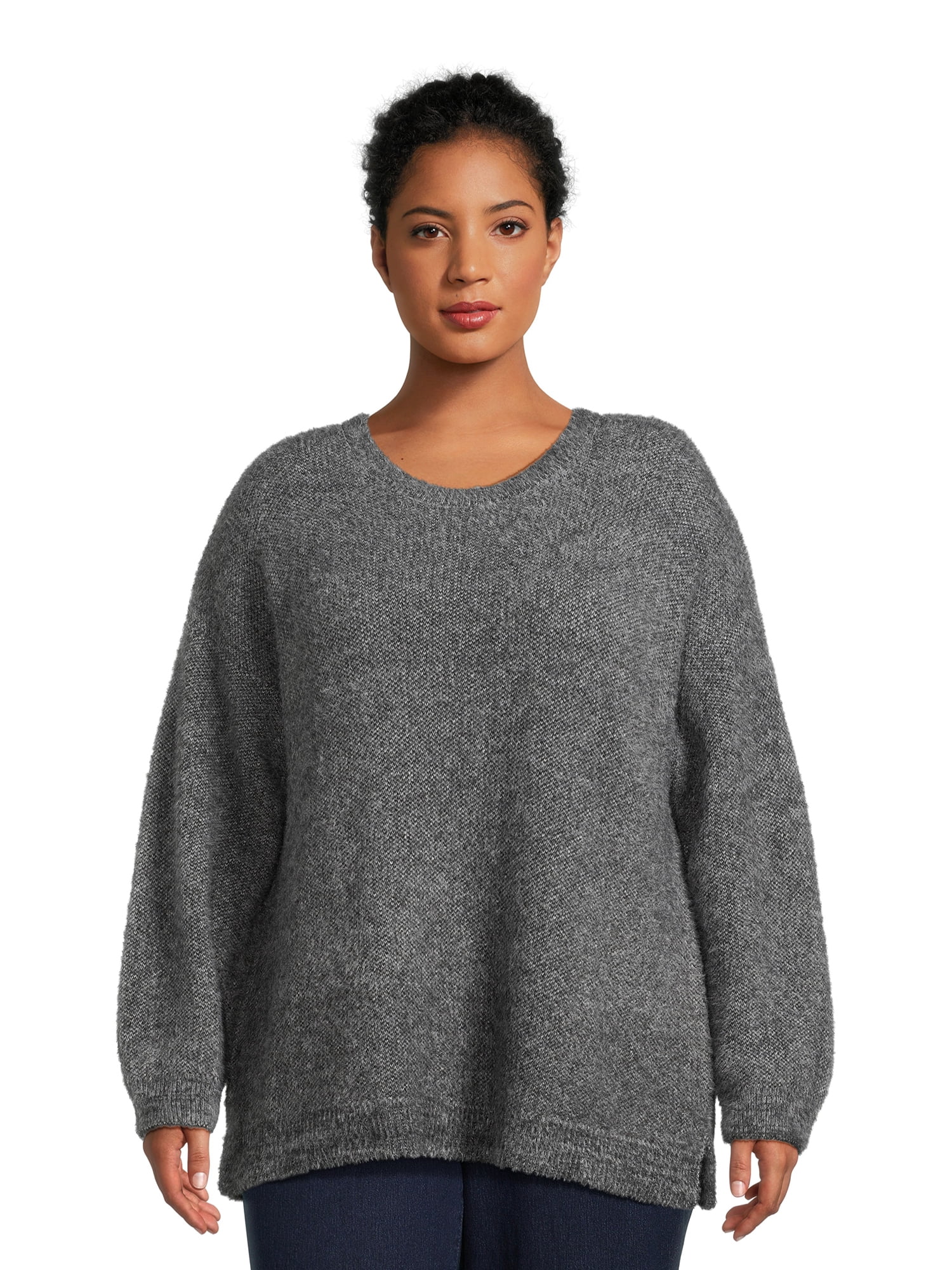 Terra And Sky Women S Plus Size Eyelash Knit Pullover Sweater Midweight