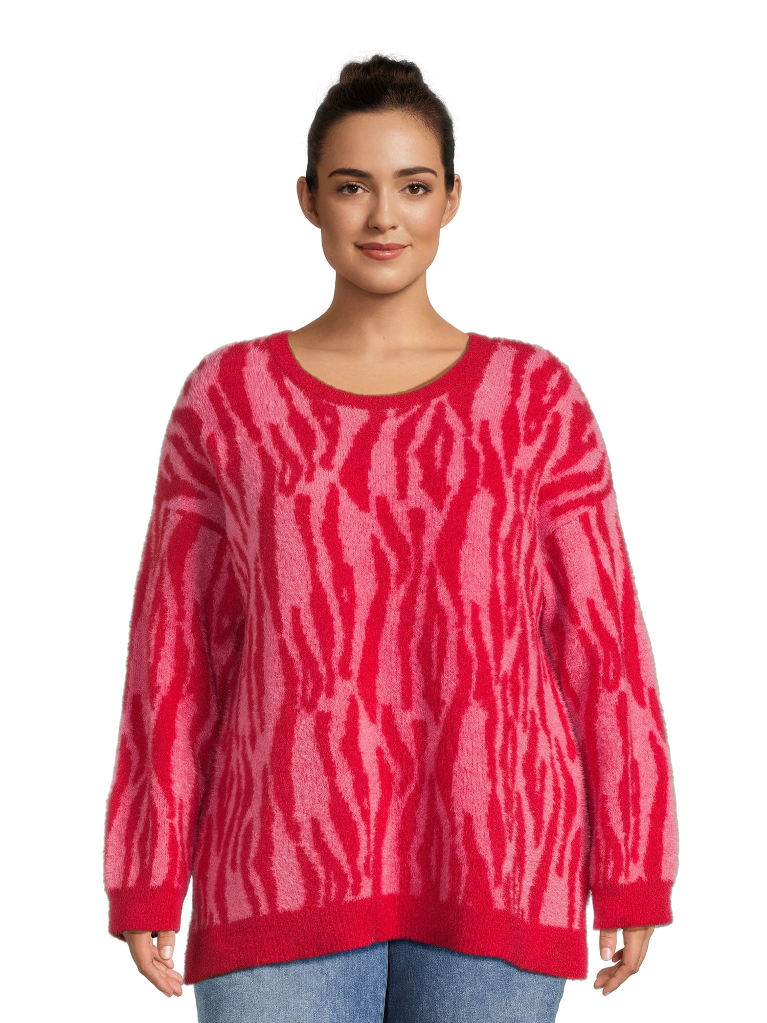 Terra & Sky Women's Plus Size Eyelash Knit Pullover Sweater