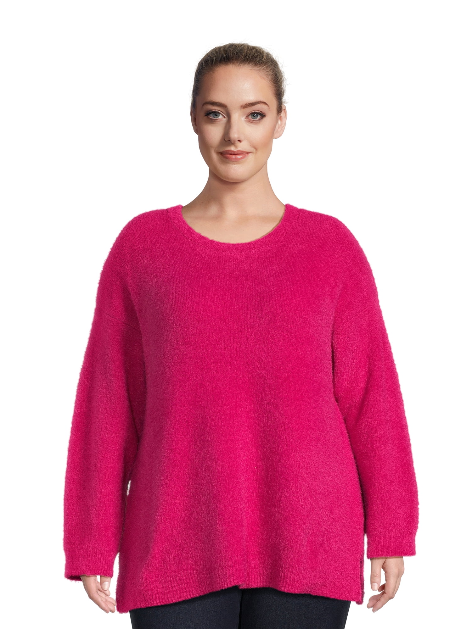 Terra And Sky Women S Plus Size Eyelash Knit Pullover Sweater Midweight