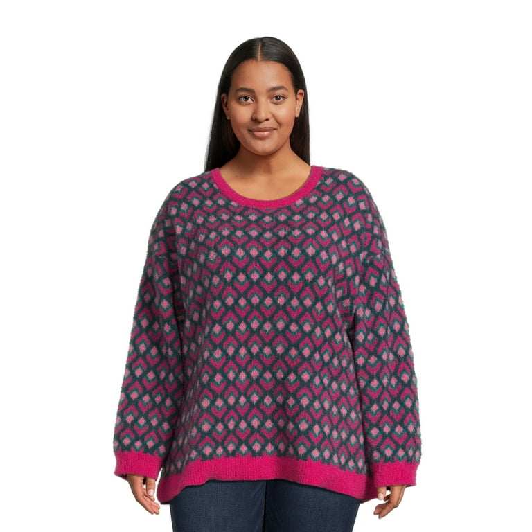 Terra & Sky Women's Plus Size Eyelash Knit Pullover Sweater, Midweight 