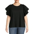 thumbnail image 1 of Terra & Sky Women's Plus Size Eyelet Flutter Sleeve Top, 1 of 5
