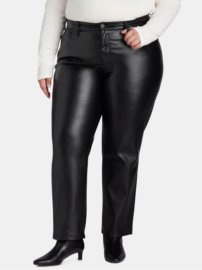 Terra & Sky Women's Plus Size Faux Leather Pants, 29” Inseam