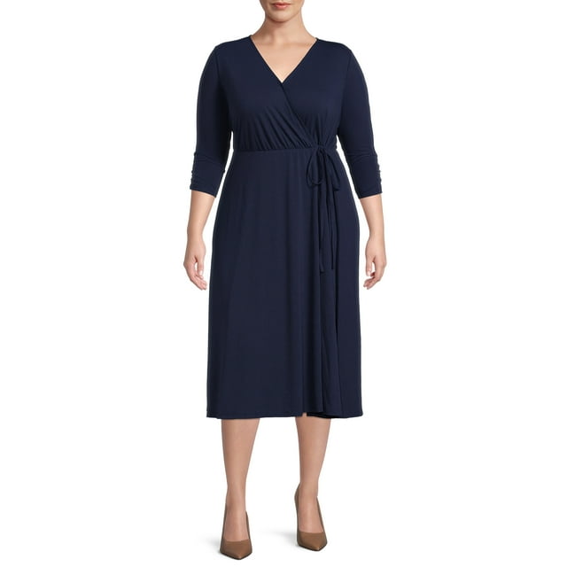 Terra & Sky Women's Plus Size Faux Wrap Dress - Walmart.com