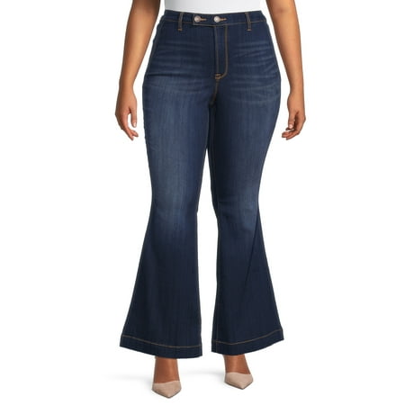 Terra & Sky Women's Plus Size Moto Tab Flare Jeans