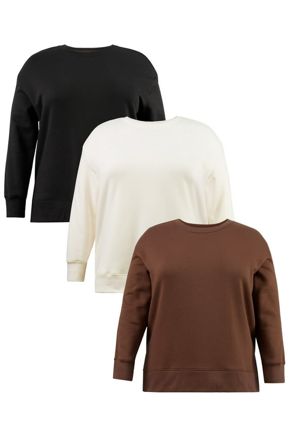 Women's Plus Size Fleece Sweatshirt, Available in 1,2, and 3- Packs, Size 0X-4X
