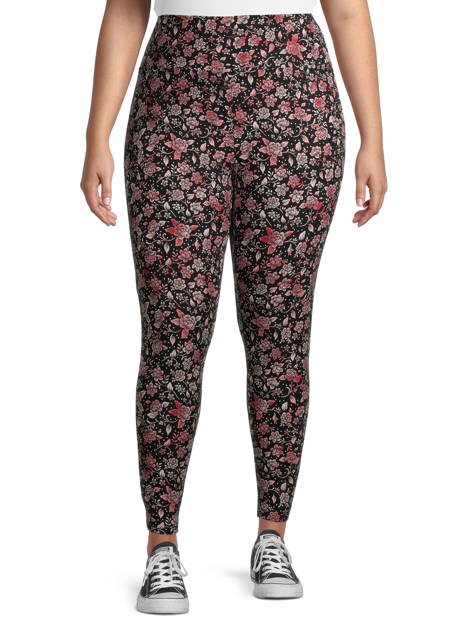 Terra & Sky Women's Plus Size Floral Printed Leggings 