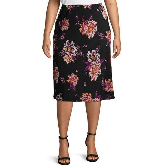 Terra & Sky Women's Plus Size Floral Slip Skirt