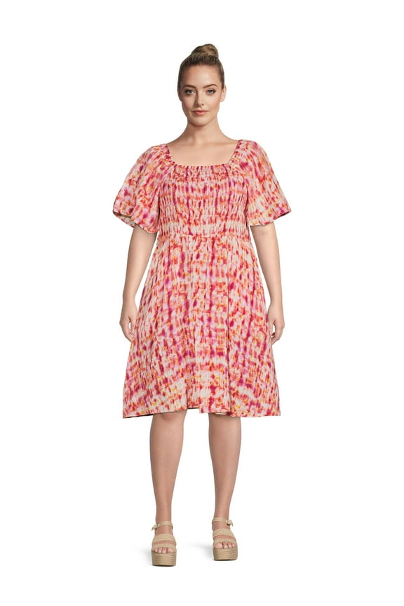 Women's Plus Size Flutter Sleeve Fit & Flare Dress