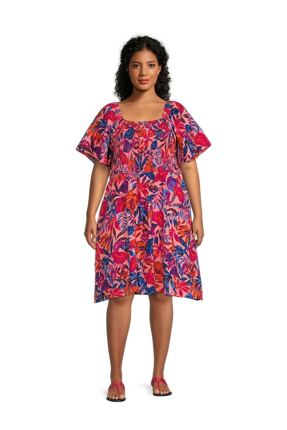 Women's Plus Size Flutter Sleeve Fit & Flare Dress