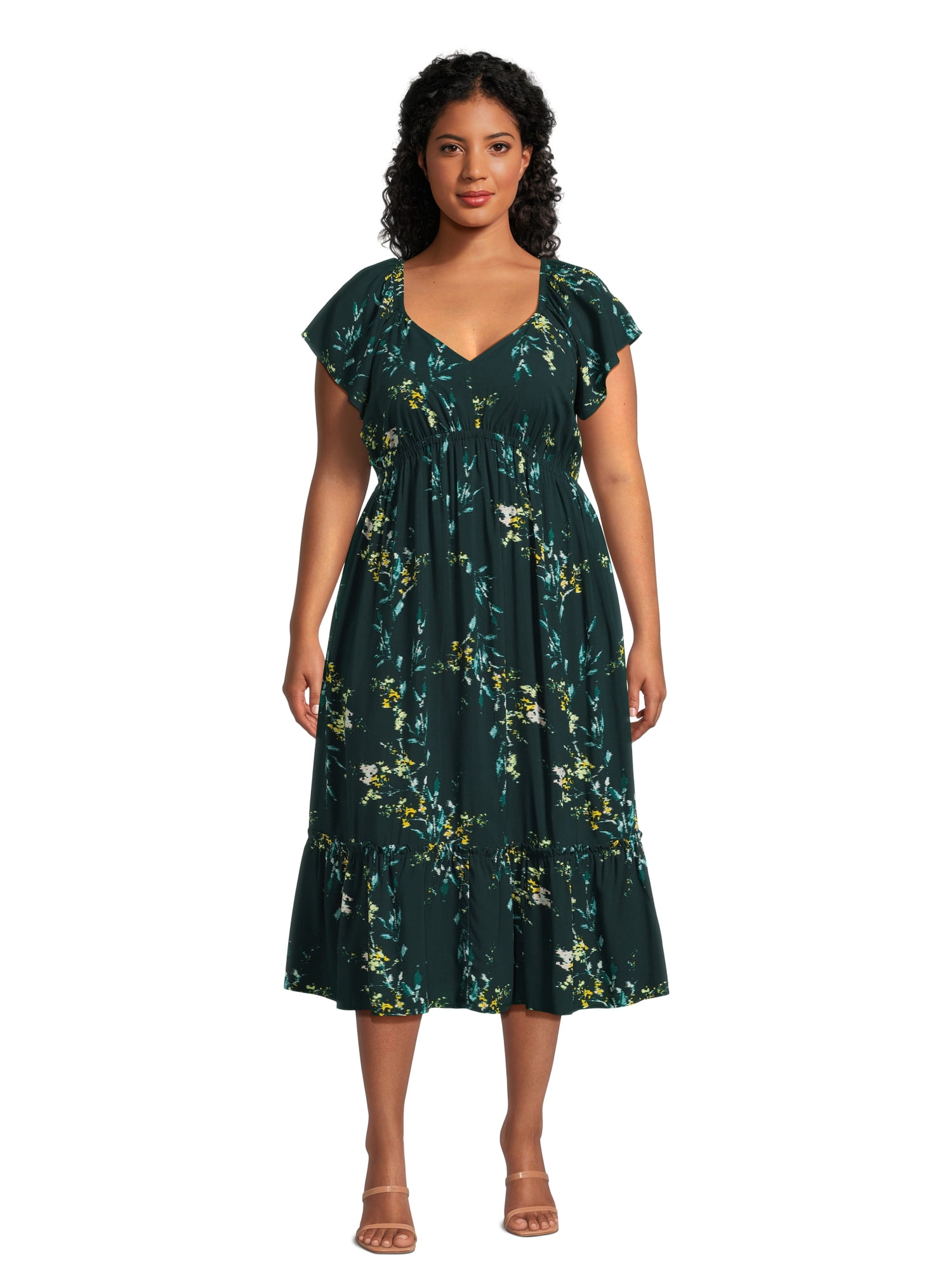 Terra Sky Women s Plus Size Flutter Sleeve Midi Dress Walmart