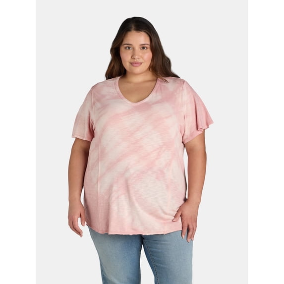 Terra & Sky Women's Plus Size Flutter Sleeve Top