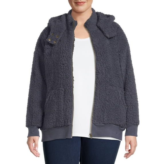 Terra & Sky Women's Plus Size Full-Zip Faux Sherpa Jacket