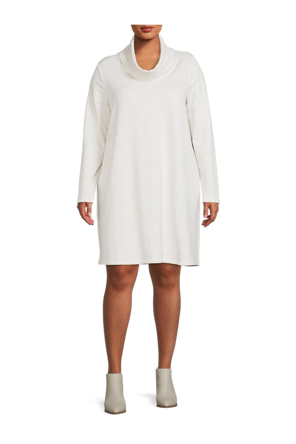 Women's Plus Size Funnel Neck Plush Dress