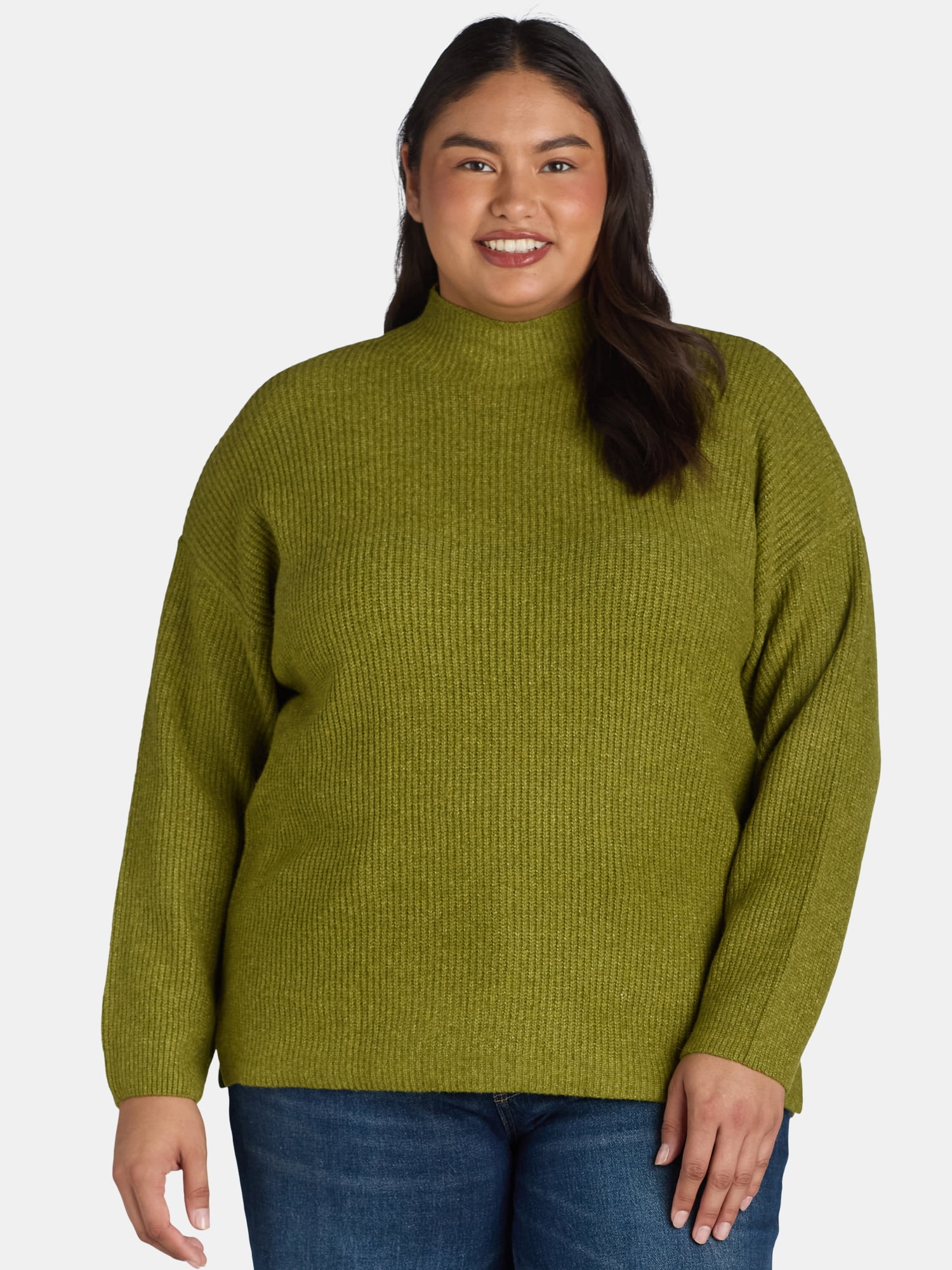 Terra & Sky Women's Plus Size Funnel Neck Sweater, Midweight, Sizes 0X-5X