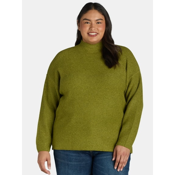 Terra & Sky Women's Plus Size Funnel Neck Sweater, Midweight, Sizes 0X-5X