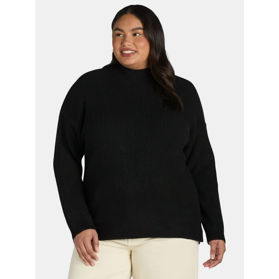 Terra & Sky Women's Plus Size Funnel Neck Sweater, Midweight, Sizes 0X-5X