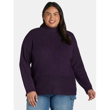Terra & Sky Women's Plus Size Funnel Neck Sweater, Midweight, Sizes 0X-5X