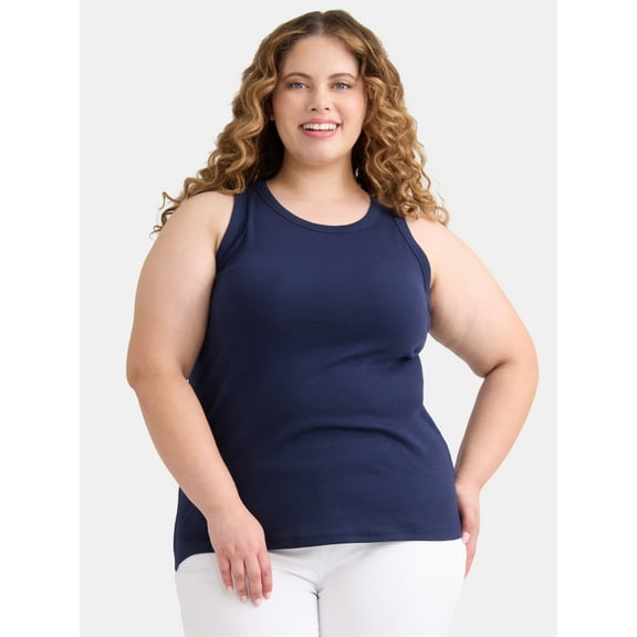 Terra & Sky Women's Plus Size High Neck Rib Tank Top, Sizes 0X-4X