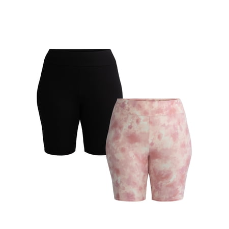 Terra & Sky Women’s Plus Size Bike Shorts, 10" Inseam, 2-Pack, Sizes 0X-5X