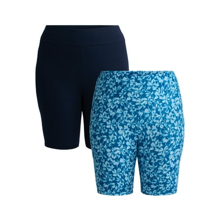 Terra & Sky Women’s Plus Size Bike Shorts, 10" Inseam, 2-Pack, Sizes 0X-5X