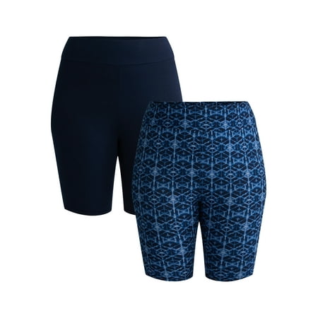 Terra & Sky Women’s Plus Size Bike Shorts, 10" Inseam, 2-Pack, Sizes 0X-5X