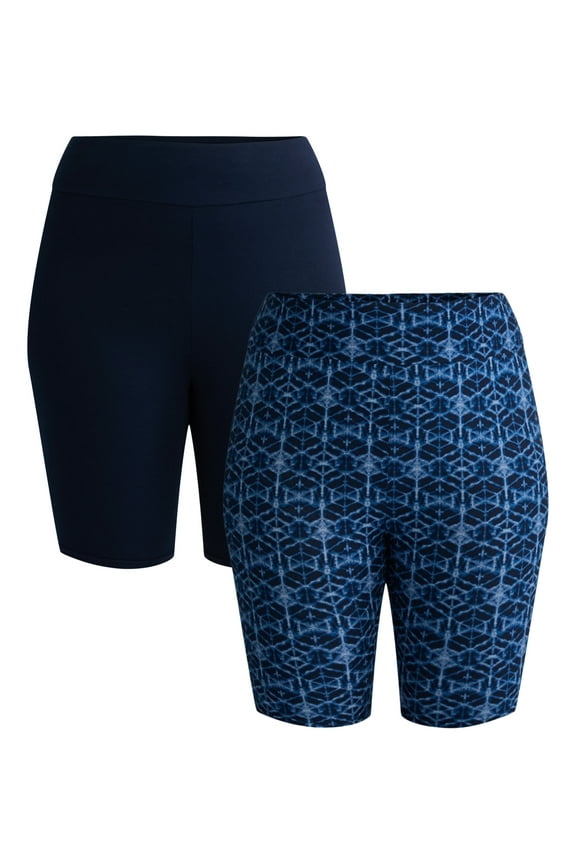 Women’s Plus Size Bike Shorts, 10" Inseam, 2-Pack, Sizes 0X-5X